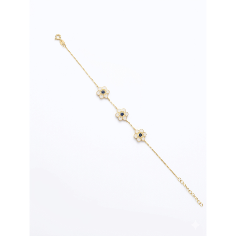 PULSERA FLOR AZUL PLATA ORO