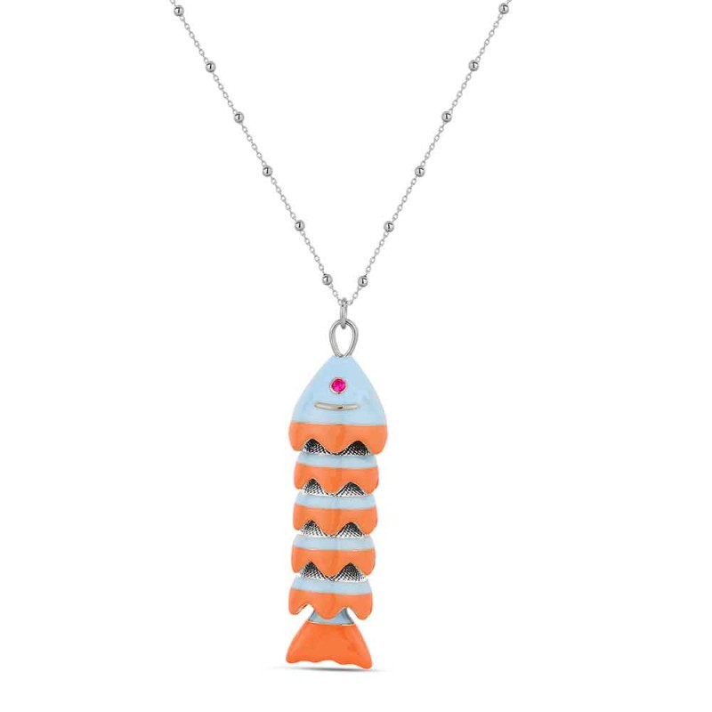COLLAR PEZ PLATA CORAL