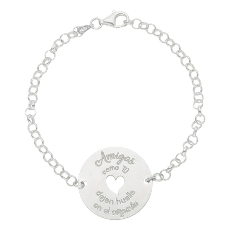 PULSERA AMIGAS CORAZON + FRASE PLATA 925MM 