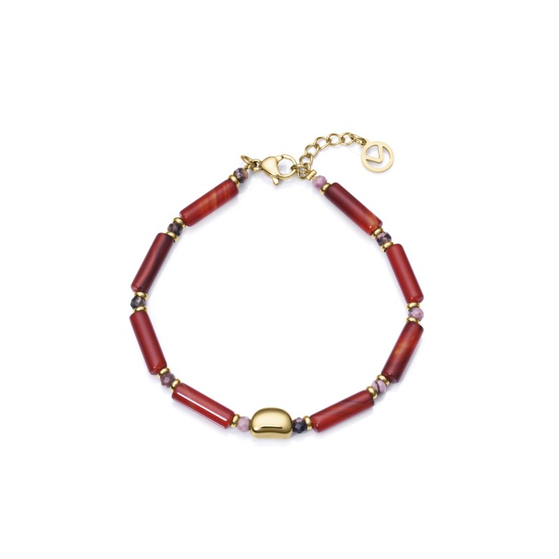 PULSERA EN ACERO Y PIEDRA ROJA