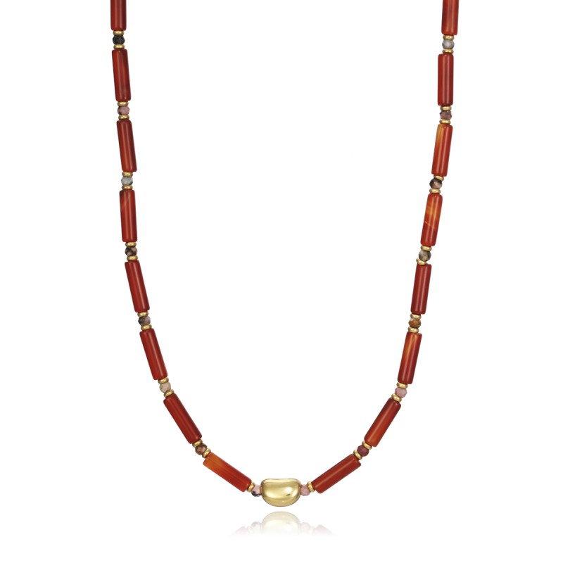 COLLAR ACERO CON PIEDRAS ROJAS