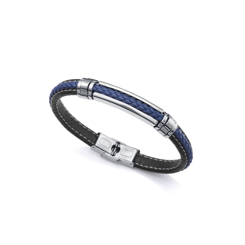 PULSERA PIEL AZUL Y ACERO