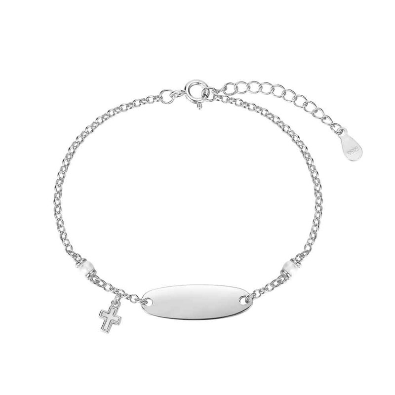 PULSERA PLATA CON CHAPA Y CRUZ