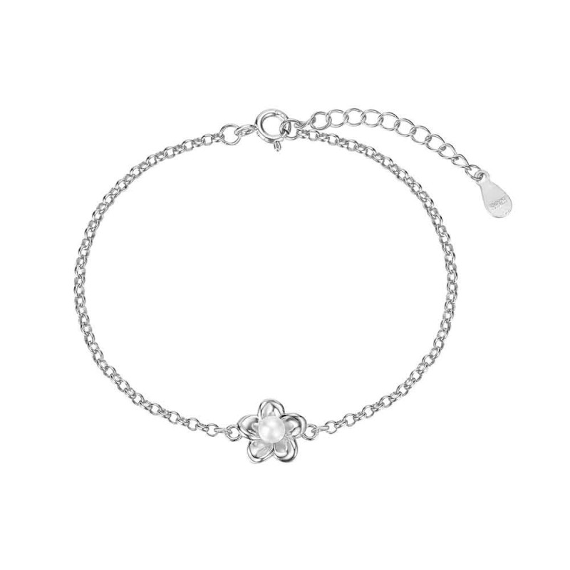 PULSERA PLATA FLOR Y PERLA