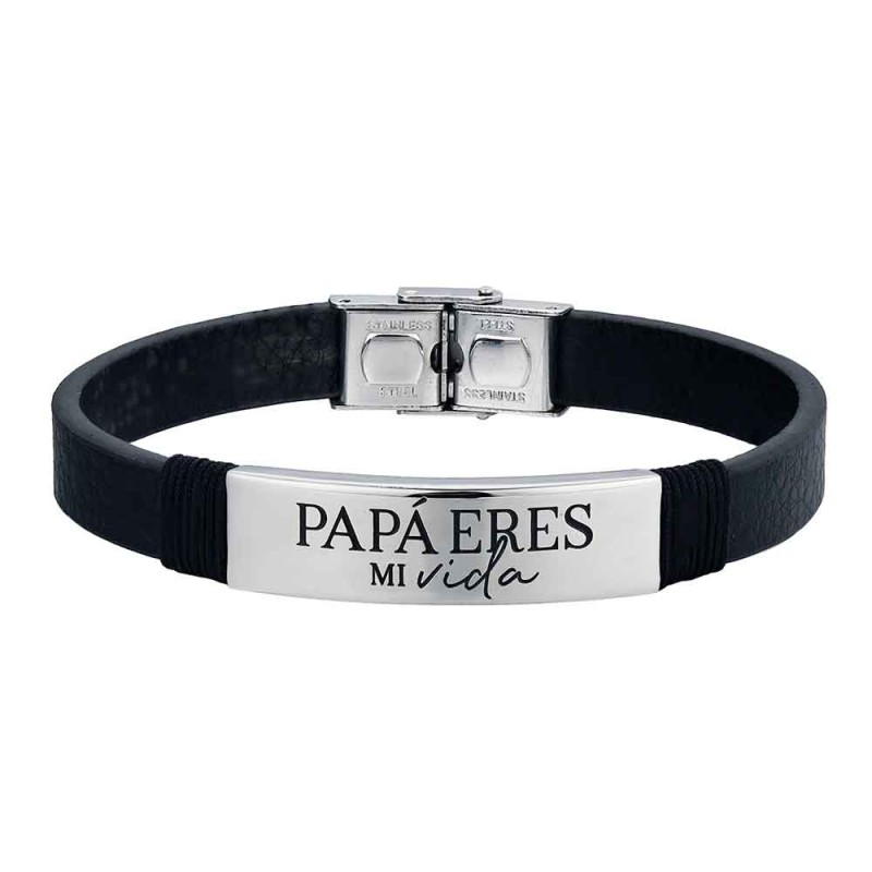 PULSERA ACERO Y CUERO PAPA...