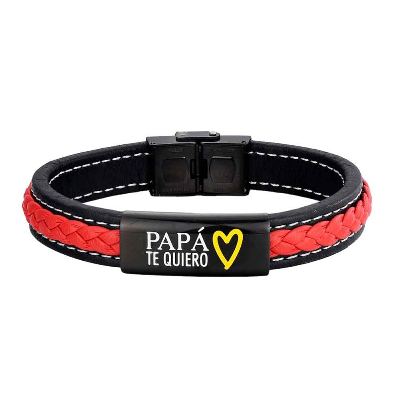 PULSERA CUERO ROJO Y NEGRO...