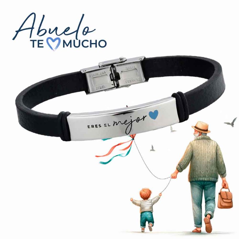 PULSERA ACERO Y PIEL PAPA...
