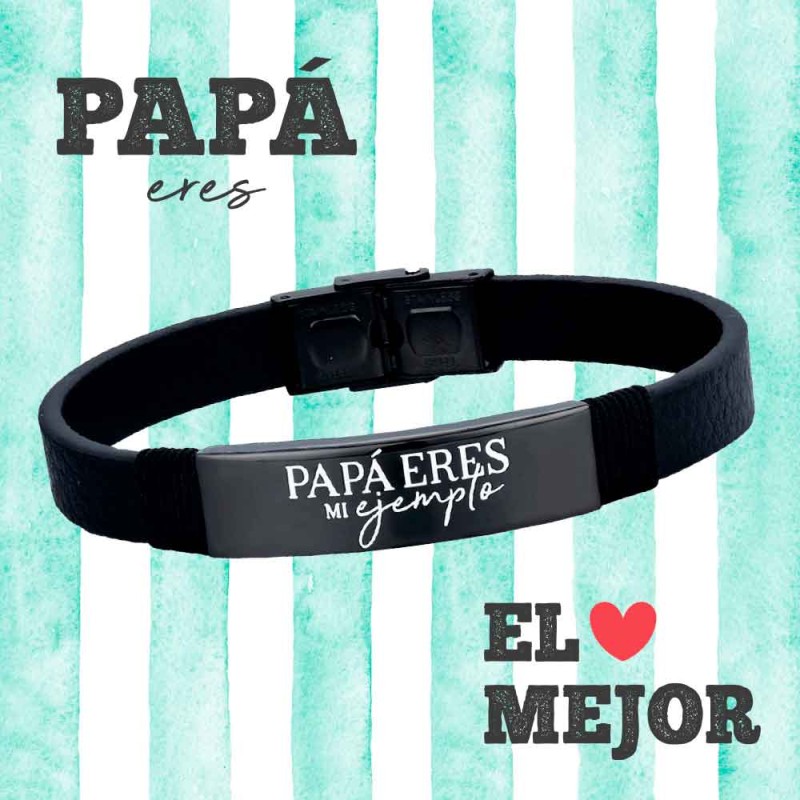 PULSERA ACERO Y PIEL PAPA...